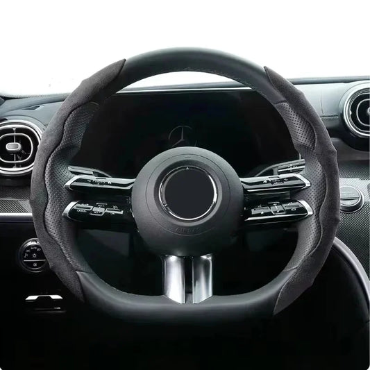 Suede Leather Steering Wheel Cover – Anti-Slip 38cm