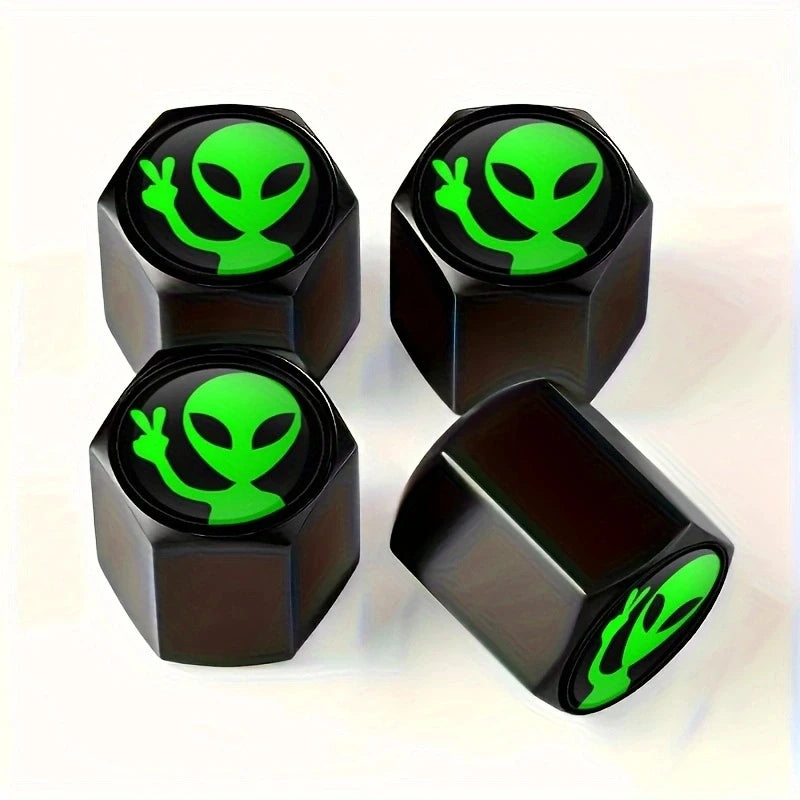 4PCS Alien Car Wheel Tire Valve Caps