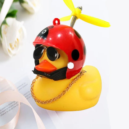 Helmet Duck Car Decoration Pendant | Squeezable Rubber Duck with Accessories