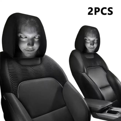 Car Headrest Pillowcase - Smiley Face Print Washable Polyester Cushion Cover Set of 2