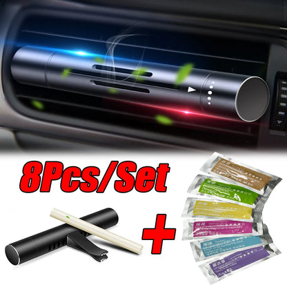 Car Air Vent Perfume Clip – Aluminum Aromatherapy Freshener with 7 Fragrance Sticks (8pcs Set)
