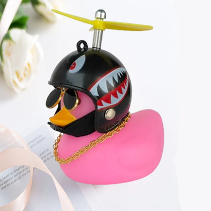 Helmet Duck Car Decoration Pendant | Squeezable Rubber Duck with Accessories