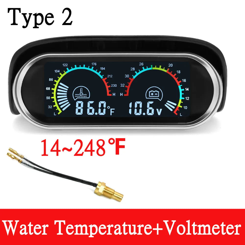 2-in-1 Car LCD Water Temp Gauge & Voltmeter 12V/24V