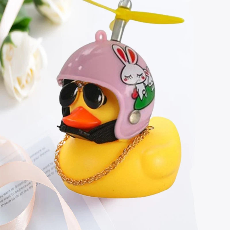Helmet Duck Car Decoration Pendant | Squeezable Rubber Duck with Accessories
