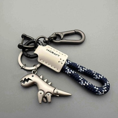 Leather Woven Rope Car Keychain with Metal Pendant – Handbag Charm