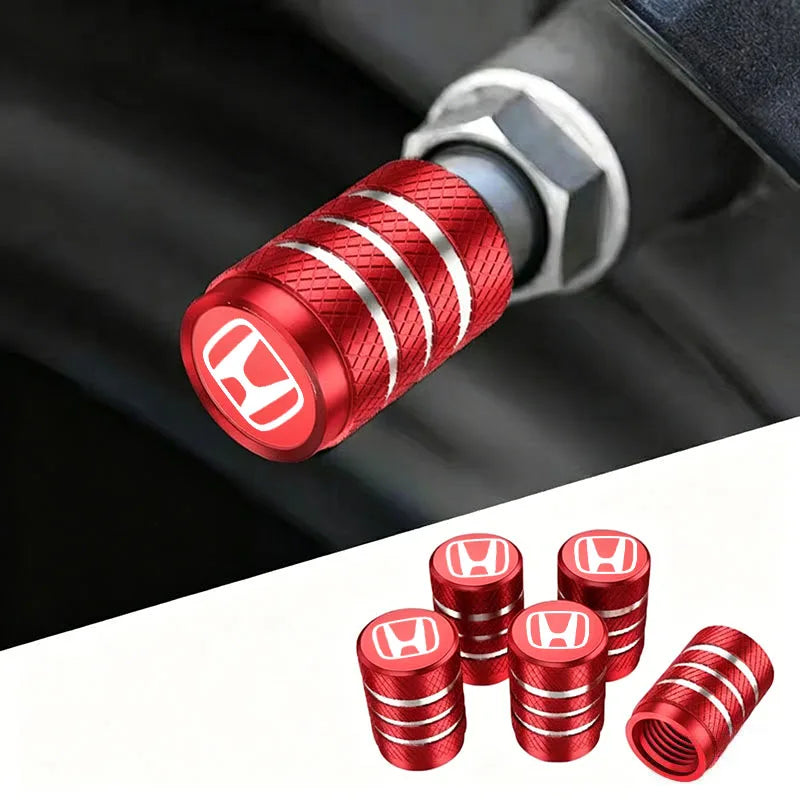 Aluminum Knurled Car Tire Valve Caps – 4pcs, Red & Black