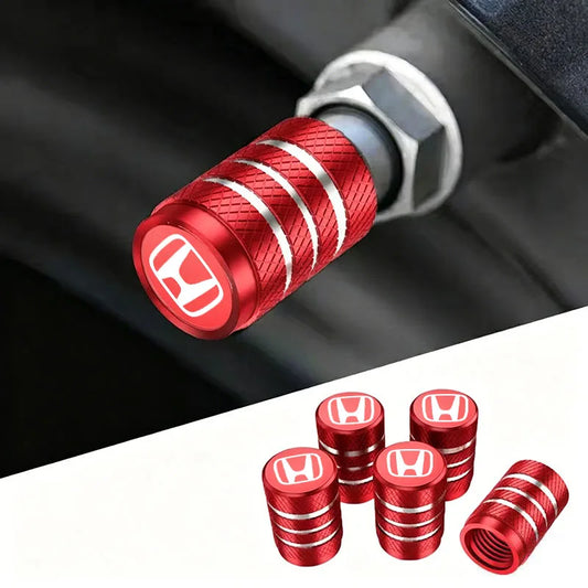 Aluminum Knurled Car Tire Valve Caps – 4pcs, Red & Black