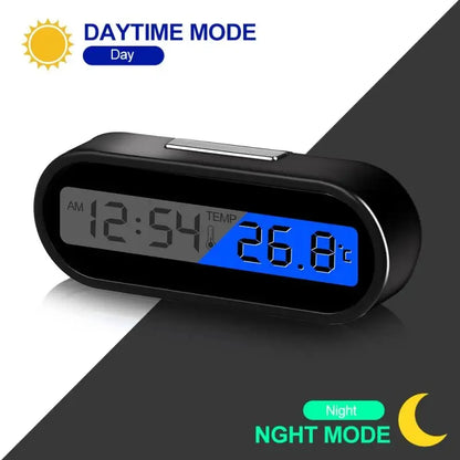 Mini Car Clock Thermometer – LCD Digital Display with Blue Backlight