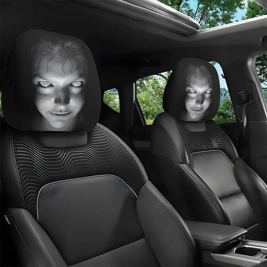 Car Headrest Cover Halloween Horror Print - Universal Elastic Dustproof Sleeve Set of 2