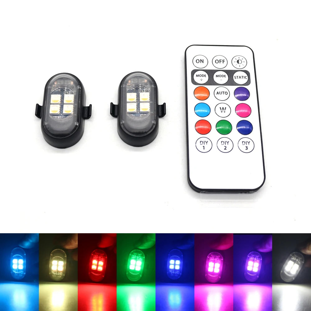 Rechargeable RGB LED Car Light Kit – 8 Colors with Remote Control (2 pcs)