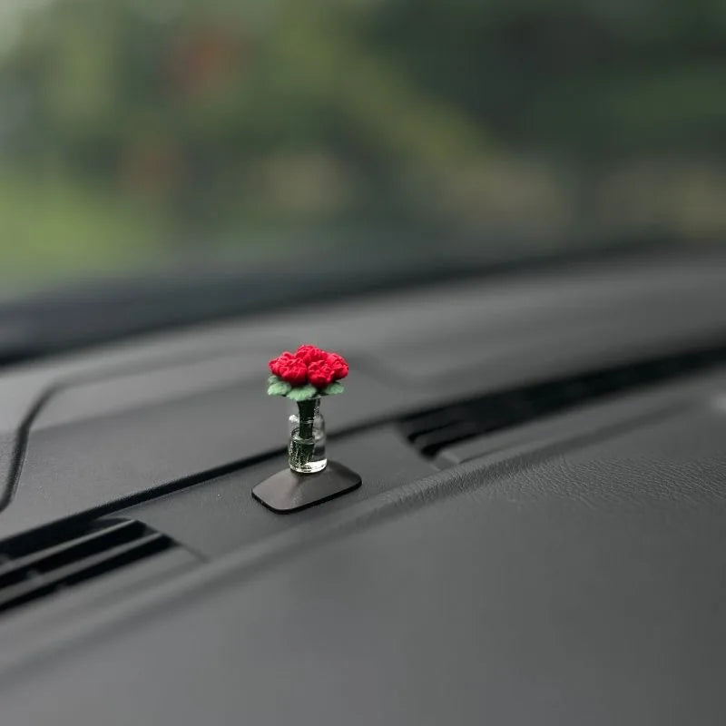 Mini Flower Vase Car Interior Ornament – Rose & Sunflower Console Decor