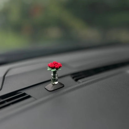 Mini Flower Vase Car Interior Ornament – Rose & Sunflower Console Decor