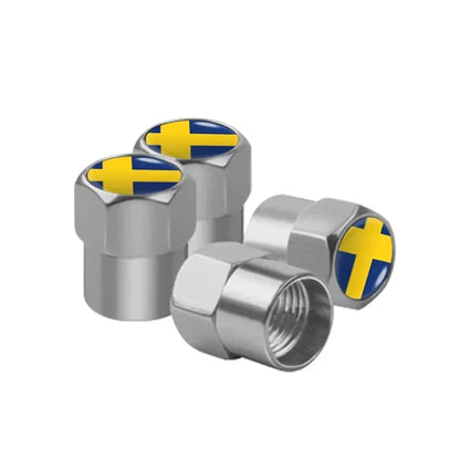Sweden Flag Aluminum Car Tire Valve Caps – 4pcs, 6 Colors