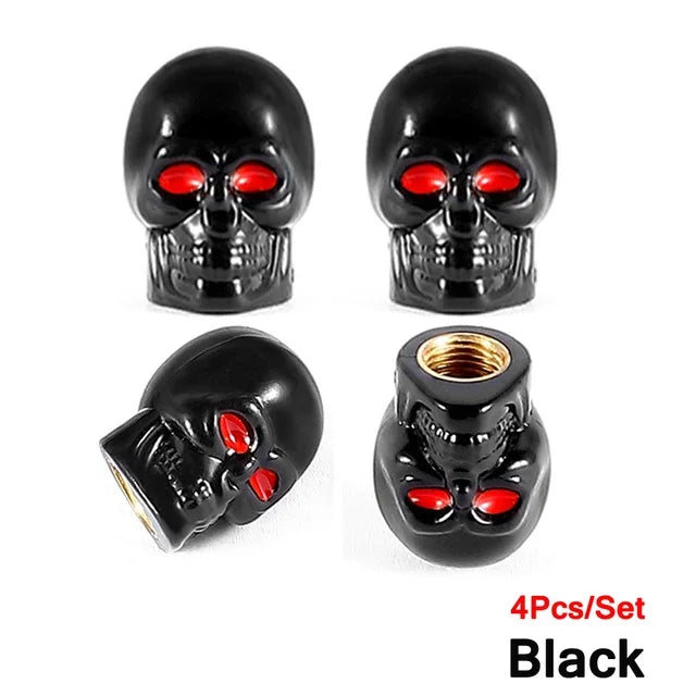 Skull Tire Valve Stem Caps – Set of 4 | Copper Core | 6 Colors