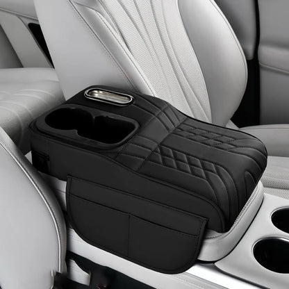 Car Armrest Cushion Cover – Console Pad with Tissue Holder & Cup Slot