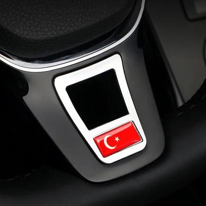Steering Wheel Emblem Cover Sticker – Flag & Carbon Fiber Designs