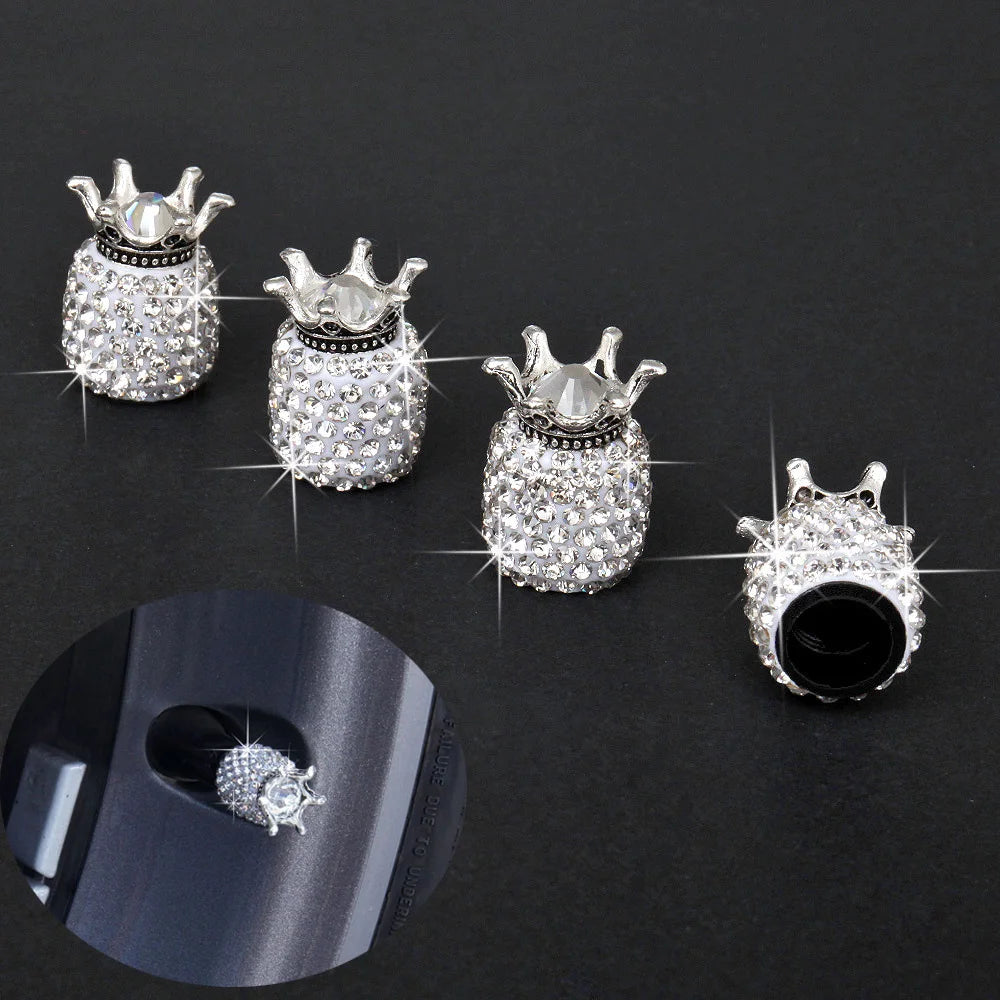 4Pcs Diamond Crown Car Tire Valve Caps