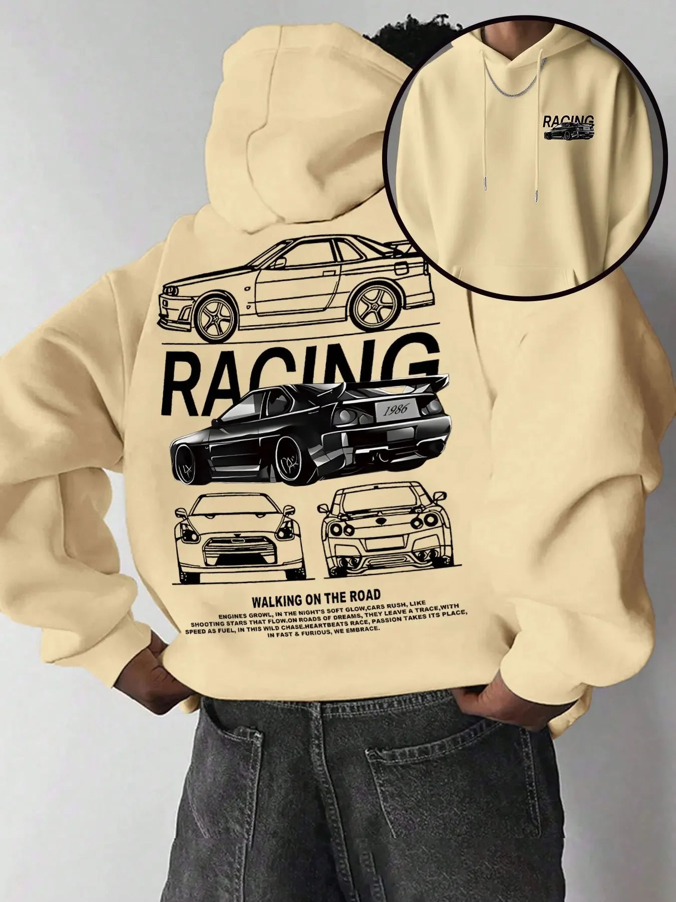Racing Car Graphic Hoodie – Double-Sided Print Unisex Sweatshirt