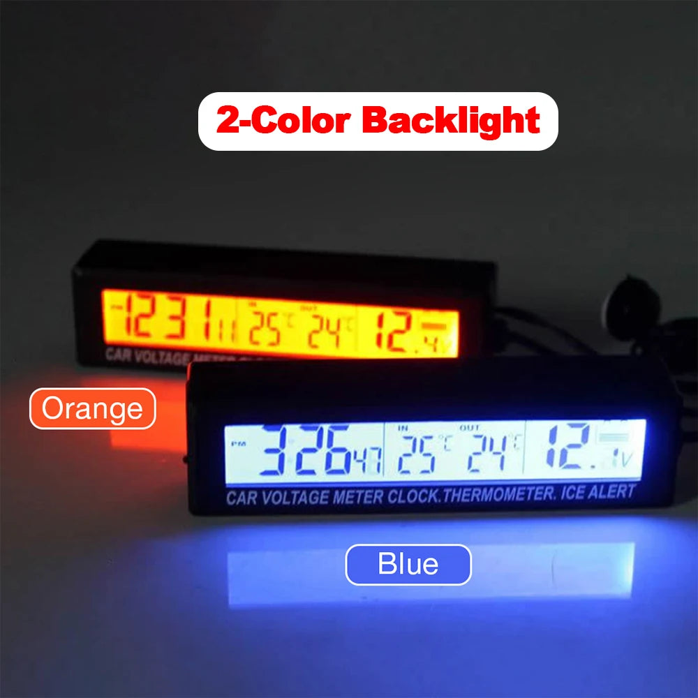 4-in-1 Car LCD Display – Clock, Thermometer, Voltage & Calendar
