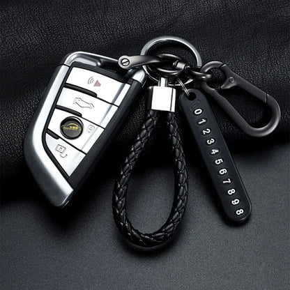 Anti-Lost Phone Number Keychain with Braided Leather Strap