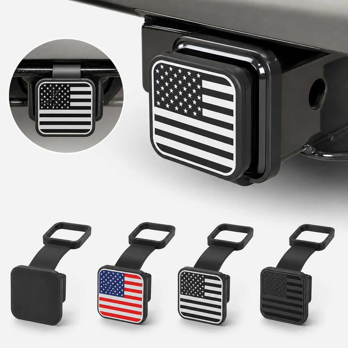 Trailer Hitch Receiver Cover - 2-Inch Aluminum & Rubber Plug
