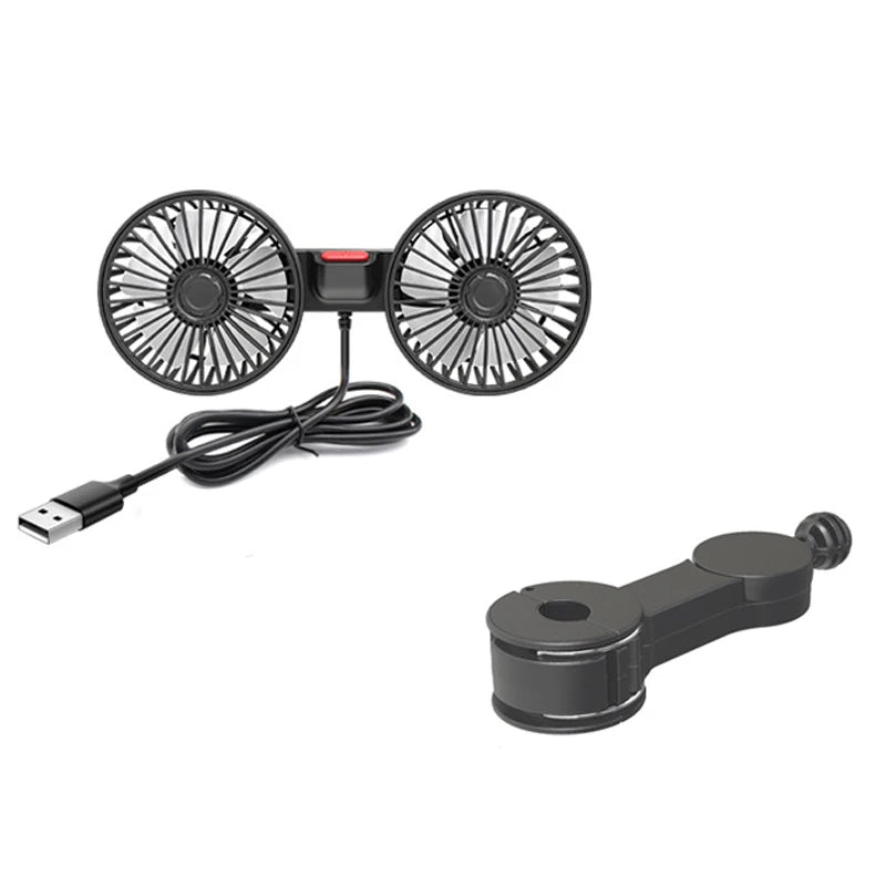 USB Car Seat Back Cooling Fan – 3-Speed Dual Head 360° Rotation Neck Cooler