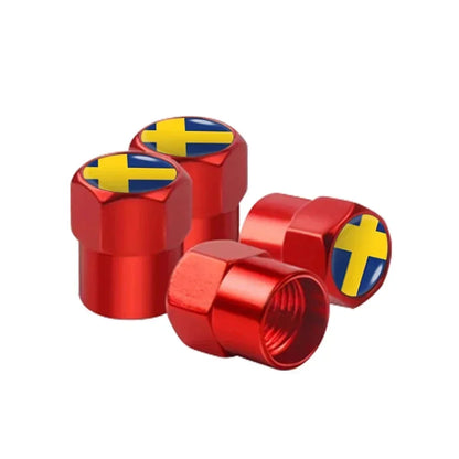 Sweden Flag Aluminum Car Tire Valve Caps – 4pcs, 6 Colors