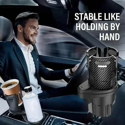 2-in-1 Car Cup Holder 360° Rotating Slipproof – Matte Black