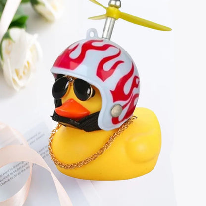 Helmet Duck Car Decoration Pendant | Squeezable Rubber Duck with Accessories