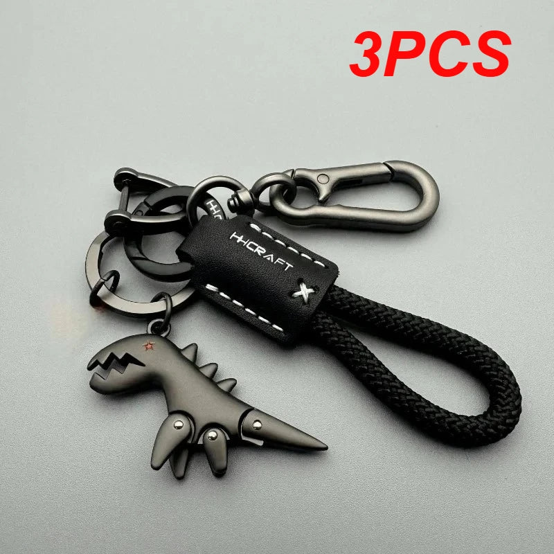 Leather Woven Rope Car Keychain with Metal Pendant – Handbag Charm