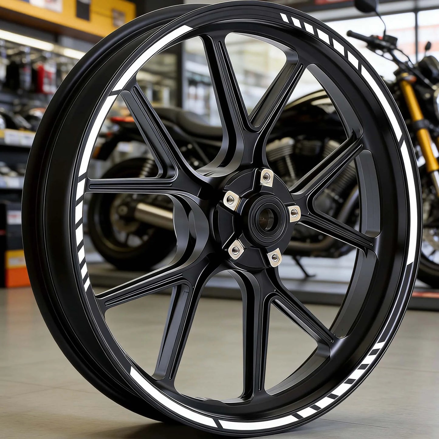 Motorcycle Wheel Rim Stickers – Racing Stripe Vinyl Decals for 15–19" Rims