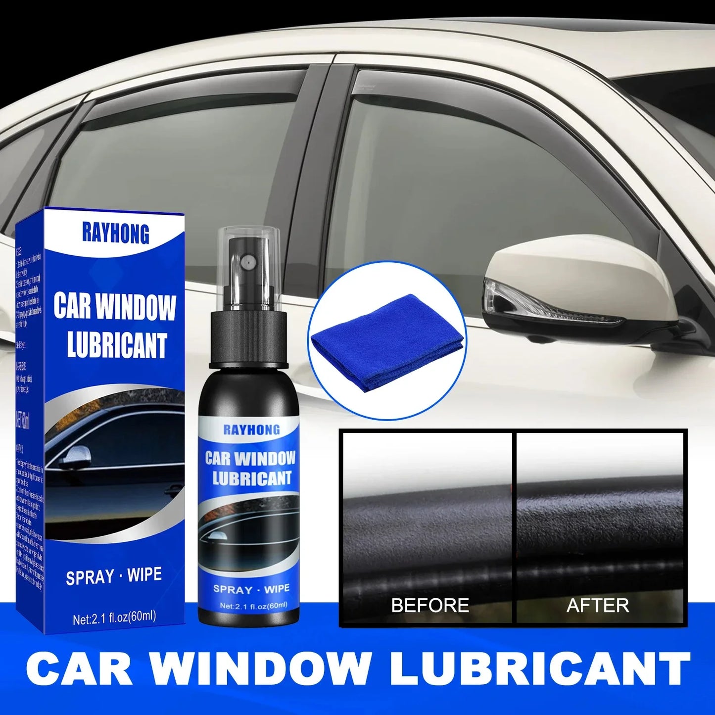 Car Window & Rubber Strip Lubricant – 60ml Noise Eliminator Kit