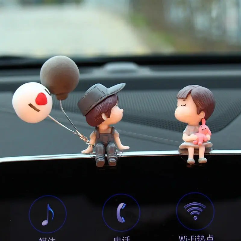 Cute Couple Car Dashboard Figurines – Resin Balloon Ornament Decoration
