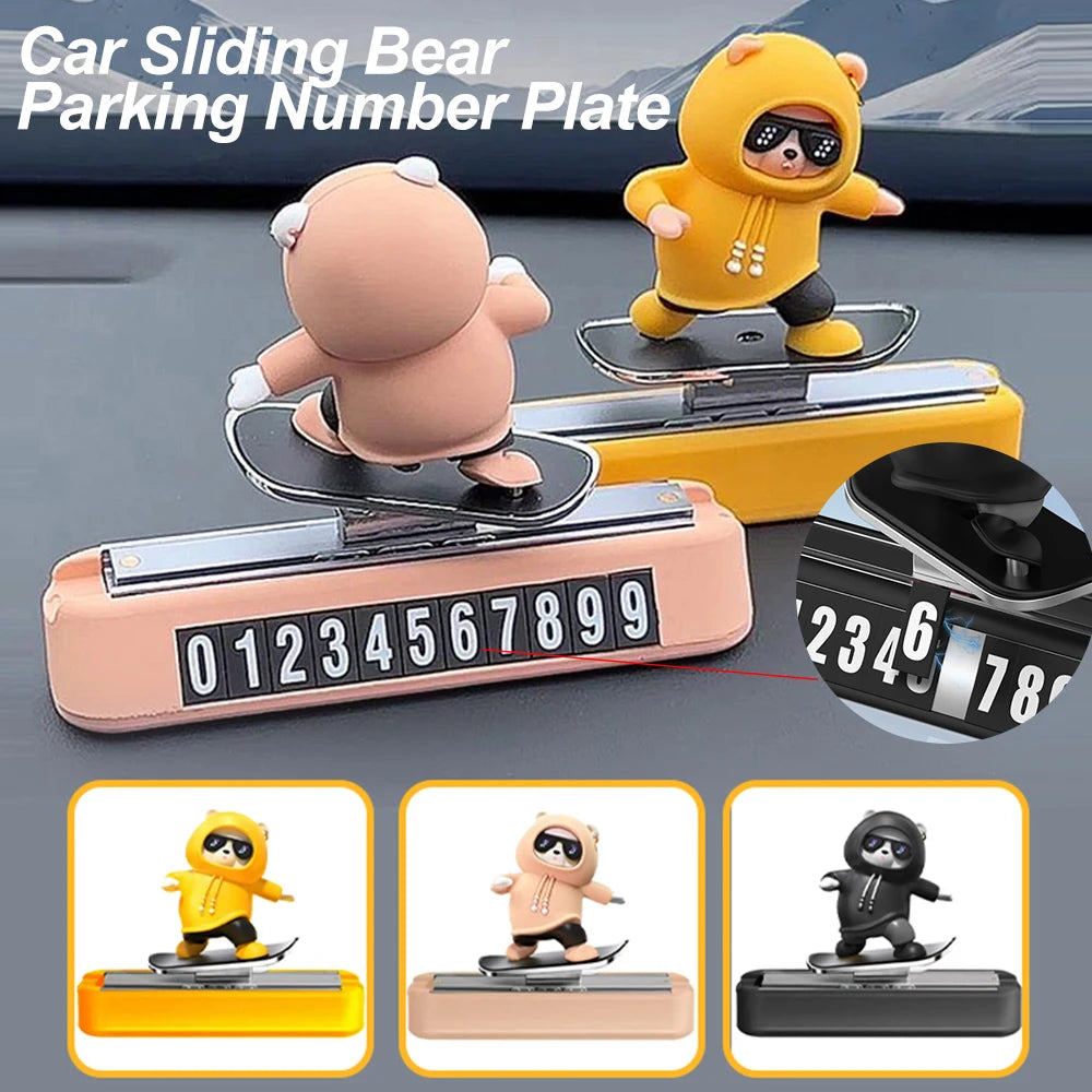 Skateboard Bear Car Dashboard Ornament – Magnetic Number Plate Decoration