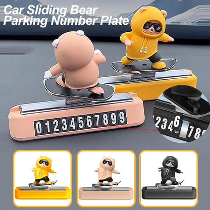Skateboard Bear Car Dashboard Ornament – Magnetic Number Plate Decoration