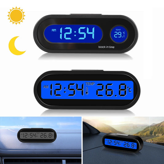 Mini Car Clock Thermometer – LCD Digital Display with Blue Backlight