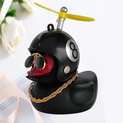 Helmet Duck Car Decoration Pendant | Squeezable Rubber Duck with Accessories