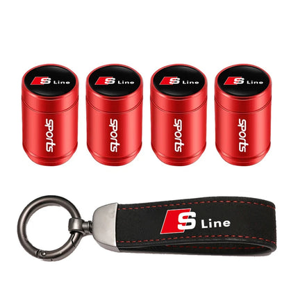 Car Tire Valve Caps + Leather Keychain Set | 4 Colors