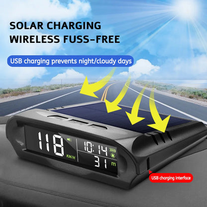 Solar GPS HUD Car Speedometer – Speed, Temp, Altitude & Alarms