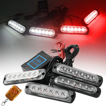 LED Strobe Warning Lights - 12-24V Car Grill Kit