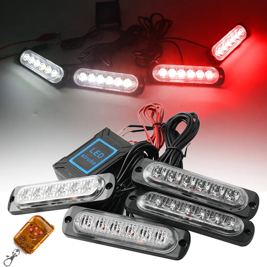 LED Strobe Warning Lights - 12-24V Car Grill Kit