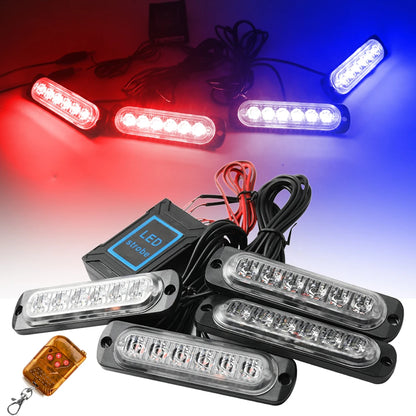 LED Strobe Warning Lights - 12-24V Car Grill Kit