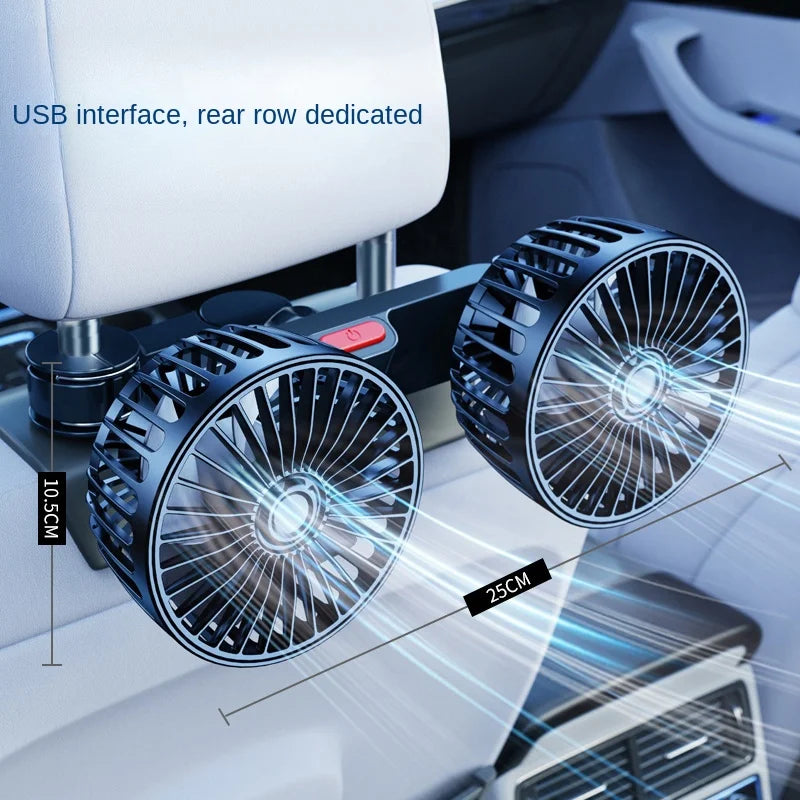 USB Car Seat Back Cooling Fan – 3-Speed Dual Head 360° Rotation Neck Cooler