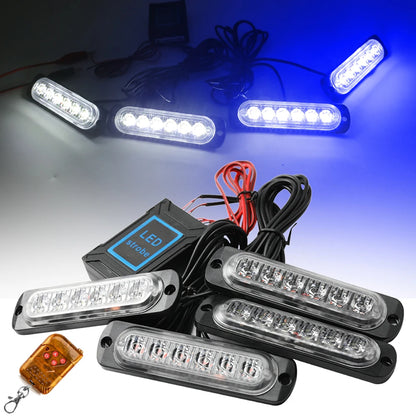 LED Strobe Warning Lights - 12-24V Car Grill Kit