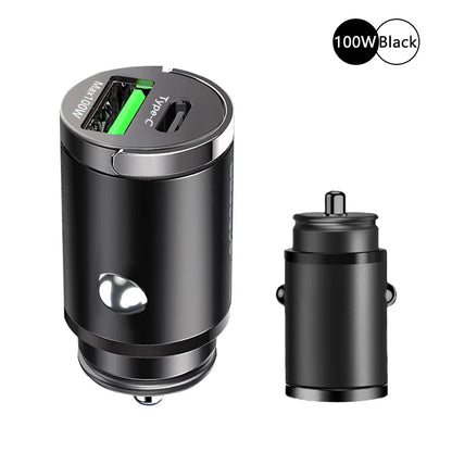 100W Mini Car Charger – Fast Charging USB C & QC3.0