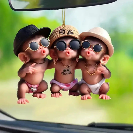 Acrylic Monkey Car Pendant Ornament – Cute Cartoon Rearview Mirror Charm