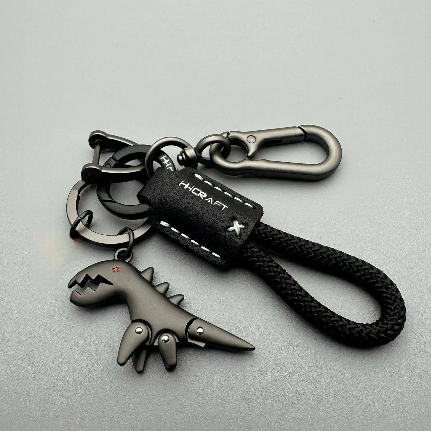 Leather Woven Rope Car Keychain with Metal Pendant – Handbag Charm