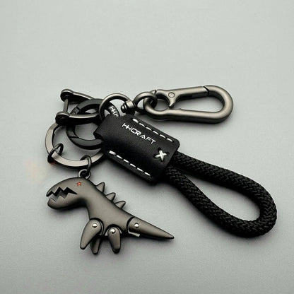 Leather Woven Rope Car Keychain with Metal Pendant – Handbag Charm