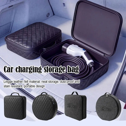 EV Charging Cable Storage Bag – Leather & Felt, Square & Round
