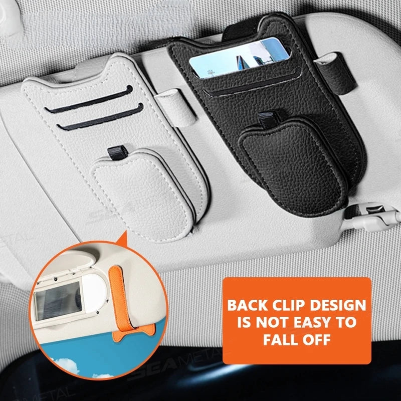 Magnetic Sun Visor Glasses Holder - Leatherette Clip Mount